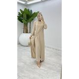 BETES Kadın Tesettür Taş Rengi Krep Kumaş Ahum Model İkili Takım Pantolon Tunik