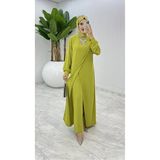BETES Kadın Tesettür Yağ Yeşili Krep Kumaş Ahum Model İkili Takım Pantolon Tunik