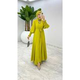Betes ZÜMRA3307 Kadın Tesettür Yağ Yeşili Abaya Model Medine Ipeği Kumaş Zümra Elbise - 44 - 46