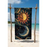 Betha Ay ve Güneş Desenli Pamuk Plaj Havlusu – Desenli Tasarım – 75X150 cm - 75 x 150 cm - Siyah