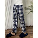 Betimoda Erkek Pamuk Cepsiz Beli Lastikli Pijama Altı Eşofman Lacivert Beyaz Çizgili - Açık Mavi - Beyaz