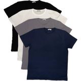 Betimoda Erkek Slim Fit Dar Kesim Bisiklet Yaka Kısa Kol Pamuklu 4’lü Tişört Paketi Siyah Beyaz Gri Lacivert - XL