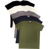 Betimoda Erkek Slim Fit Dar Kesim Bisiklet Yaka Kısa Kol Pamuklu 5'li Tişört Paketi - 2XL - Beyaz