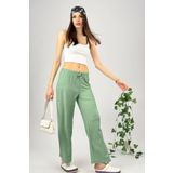 Betimoda Kadın Beli Lastikli Bol Paça Oversize Bürümcük Kumaş Uzun Mint Yeşili Palazzo Pantolon