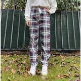 Betimoda Kadın Pamuklu Ekose Desenli Pijama Altı Eşofman Kurdeleli Beyaz Lacivert Kare - Bordo - Lacivert