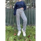 Betimoda Kadın Pamuklu Ekose Desenli Pijama Altı Eşofman Kurdeleli - Lacivert - Beyaz - 4XL