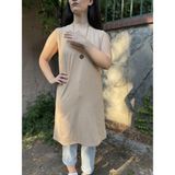 Betimoda Kadın Sıfır Kol Penye Uzun Tunik Içlik Kahverengi - 2XL - Bej