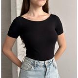 Betnur Kadın Pamuk Modal Esnek Kumaş Kayık Yaka Bluz Bady - Siyah - 2XL