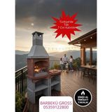 Beton Barbekü 70 Lik Davlumbazlı Masalı - Gri - Kırmızı