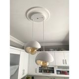 Beton Dokulu Plastik Avize - İskandinav Tasarım - Salon, Yemek Alanı ve ofis takımı 3 Başlıklı Avize (25cm) (RUSTİK AMPUL HEDİYELİ) NESTVİBE (Beyaz)