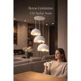 Beton Görünümlü 3’lü Sarkıt Avize – Toz Tutmayan Bio Yapı Modern Tavan Lambası (E27 Ampul Içerir) - Beyaz