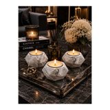 betonmall 3’lü El Yapımı Beton Mumluk & Şamdan Seti (Tealight Mumlar Dahil) | Hediyelik Dekorasyon Seti