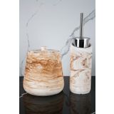 betonmall 4 Parça Mermer Desenli Beton Banyo Wc Seti Tuvalet Fırçası Çöp Kovası 4 Litre