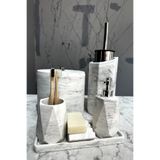betonmall 8 Parça Mermer Desenli Beton Banyo Seti Katı Sıvı Sabunluk Diş Fırçalık Çöp Kovası Tuvalet Fırçalığı