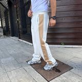 Bet's Erkek Üç Iplik Kışlık Pamuklu Yandan Garneli Kalın Bej Şeritli Cepli Eşofman Altı - Beyaz - XL
