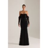 BETTY & SAM Lineta Boncuk SİYAH Gece Elbisesi