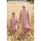 Betül Akbay Kız Çocuk Tesettür Elbise – Masal Model Fistolu Müslin Tam Boy Pudra - 7 - 8 Yaş - Pembe