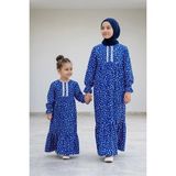 Betül Akbay Kız Çocuk Tesettür Elbise - Pamuklu Viskon Zümra Model Tam Boy Mavi - 4 - 5 Yaş