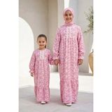 Betül Akbay Kız Çocuk Tesettür Elbise - Pamuklu Viskon Zümra Model Tam Boy Pembe - 4 - 5 Yaş