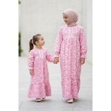 Betül Akbay Kız Çocuk Tesettür Elbise - Pamuklu Viskon Zümra Model Tam Boy Pembe