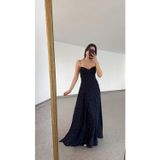 Betül Aksu Butik İnce Askılı Arkası Gipeli Kadın Lacivert Elbise