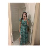 Betül Aksu Butik Kısa Kollu V Yaka Etnik Desenli Yırtmaç Detay Süprem Elbise