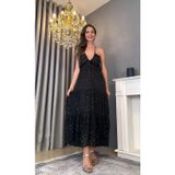 Betül Aksu Butik Siyah Simli Şifon Elbise