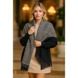 Betülce “Kadın Kışlık Ekoseli Yünlü Şal - Çift Taraflı Omuz Şalı / Oversize Battaniye Şal 70x190cm”-siyah