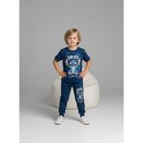 BeU Kids 2'li Takım Kısa Kollu Stiç Baskılı Pamuk-Likralı Erkek Çocuk Eşofman Takımı - 3 - 4 Yaş - Lacivert