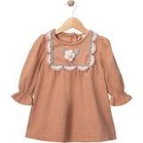 BeU Kids 444013 Kız Çocuk Vintage Blossom Kadife Elbise - 1 - 2 Yaş - Kahverengi