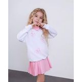 BeU Kids Kız Çocuk Gömlek Yaka Detaylı 2 Iplik Likralı Üst ve Alt Kumaş Duble Dokuma Pileli Etek - Pembe - Beyaz - 5 - 6 Yaş