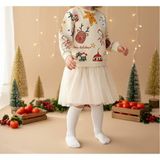 BeU Kids Kız Çocuk Tüllü ve Pamuk Astarlı Krem Rengi Sweetshirt Elbise %100 Pamuk Fırçalı Kumaş 3 Iplik Kışlık 2-8 Yaş - 7 - 8 Yaş