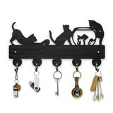 BEUNITONE Kedi Ahşap Anahtarlık Hayvan Anahtarlık 11,8 x 7,9 Kedi Balık Dekoratif Anahtar Tutucu Raf Duvara Monte Ahşap Anahtar Teşhir Tutacağı, Giriş Yolu, Mutfak Koridor Ofis için 5 Kanca ve Vidalar