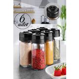 Bev Kitchen 6 Adet Cam Baharatlık Seti - 245 Ml Döner Kapaklı Tuzluk Biberlik Renkli