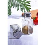 Bev Kitchen Cam 2'li Metal Paslanmaz Kapaklı Mini Kare Tuzluk - Baharatlık ŞEFFAF
