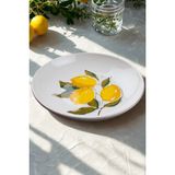 Bev Kitchen Limon Desen El Yapımı 6'lı Pasta Tabağı 21 cm - Sarı - Beyaz