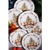 Bev Kitchen Yılbaşı Desen Özel Tasarım 6'lı Bunny Christmas Dijital Baskı Pasta Tabağı 20 Cm karışık 20 x 20