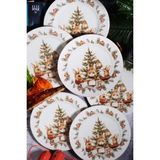 Bev Kitchen Yılbaşı Desen Özel Tasarım 6'lı Bunny Christmas Dijital Baskı Pasta Tabağı 20 cm - Renkli