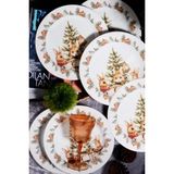 Bev Kitchen Yılbaşı Desen Özel Tasarım 6'lı Bunny Christmas Dijital Baskı Servis Tabağı 26 cm - Renkli