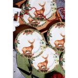 Bev Kitchen Yılbaşı Desen Özel Tasarım 6'lı Deer Rose Dijital Baskı Pasta Tabağı 20 cm
