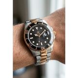 Beverly Hills Polo Club Çift Renk Erkek Kol Saati | 40,5 mm Çelik Kasa, Silver/rose Gold Çelik Kordon, Siyah Kadran - Gümüş - Rose