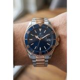 Beverly Hills Polo Club Çift Renk Erkek Kol Saati | 43,5 mm Çelik Kasa, Çelik Kordon, Lacivert Kadran - Rose Gold - Gümüş