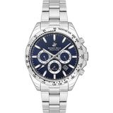 Beverly Hills Polo Club Erkek Kol Saati 42 mm Metal Kordon Seramik Safir Kaplama Cam 10 Atm - Gümüş - Lacivert