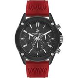 Beverly Hills Polo Club Erkek Kol Saati Kırmızı Silikon Kordon Gri Siyah Kadran 47MM Safir Kaplama Seramik Cam 10 Atm Multifonksiyon - Kırmızı - Siyah
