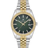 Beverly Hills Polo Club Erkek Kol Saati Koyu Yeşil Kadran Silver-Gold Metal Kordon 41MM Seramik Safir Kaplamalı Cam 10 Atm Takvimli - Altın - Gümüş - Yeşil