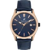 Beverly Hills Polo Club Erkek Kol Saati Lacivert Deri Kordon Lacivert Kadran Rose Gold Kasa 45MM Seramik Cam 10 Atm - Lacivert - Bakır