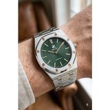 Beverly Hills Polo Club Gri Geometrik Kasa Erkek Kol Saati | 40 mm Çelik Kasa, Gri Çelik Kordon, Yeşil Kadran - Gümüş