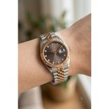Beverly Hills Polo Club Gümüş-Rose Yuvarlak Kasa Kadın Kol Saati | 30 mm Çelik Kasa, Kahverengi Kadran - Gümüş - Rose