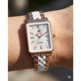 Beverly Hills Polo Club Pırlantalı Kadın Kol Saati | 24 mm Rose Gold Dikdörtgen Kasa, Rose Gold-Beyaz Çelik Kordon, Sedef Kadran - Rose Gold - Beyaz