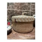 BEVEZ HOME Kapaklı Sepet ,el Dokuma, Çok Amaçlı Sepet,25x15 Hasır Çift Renk